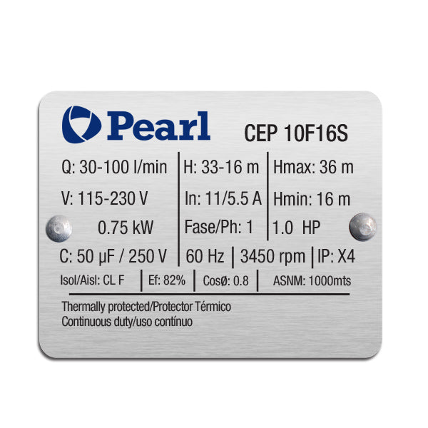 Bomba de Agua Centrífuga Serie CEP de 0.7 a 1.5 Hp, Pearl