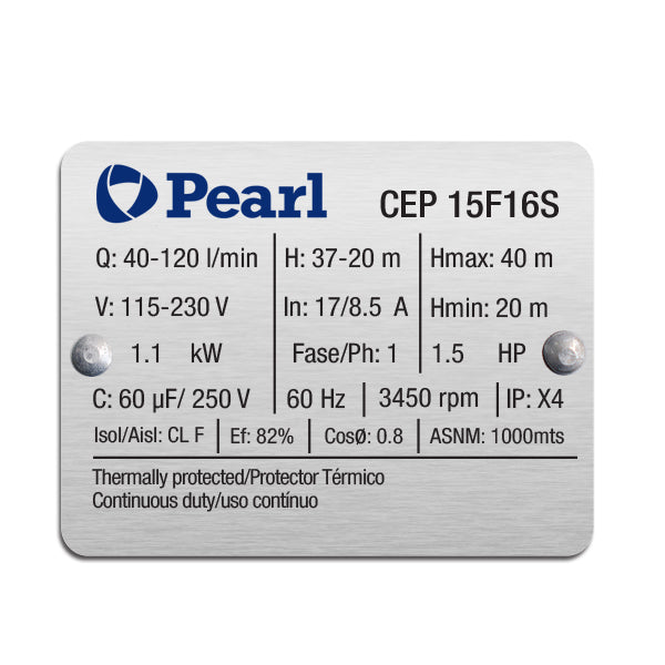Bomba de Agua Centrífuga Serie CEP de 0.7 a 1.5 Hp, Pearl