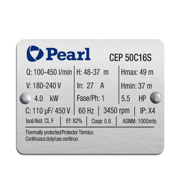 Bomba de Agua Centrifuga Serie CEP de 5 a 20 Hp, Pearl