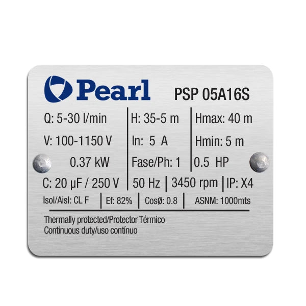 Bomba de Agua Periférica Autocebante de 110 V con 0.5 Hp, Pearl