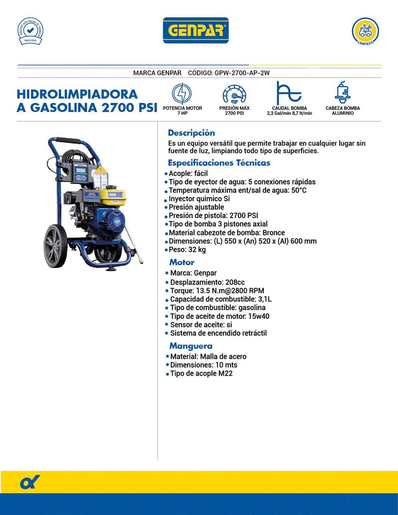 Hidrolavadora Profesional de Agua Fría, Genpar